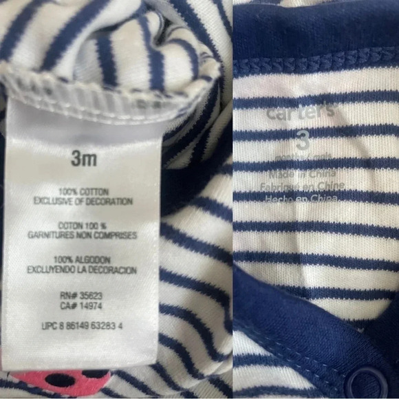 Set of 3 Footsie Pajamas for 0-3M - Lasy Bug - Stripes - Polka Dots - Cotton - Picture 4 of 13